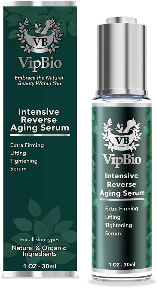 VipBio Organic Intensive Reverse Aging Skincare Serum with Plant Stem Cells and Vitamin C, 1 fl. oz.