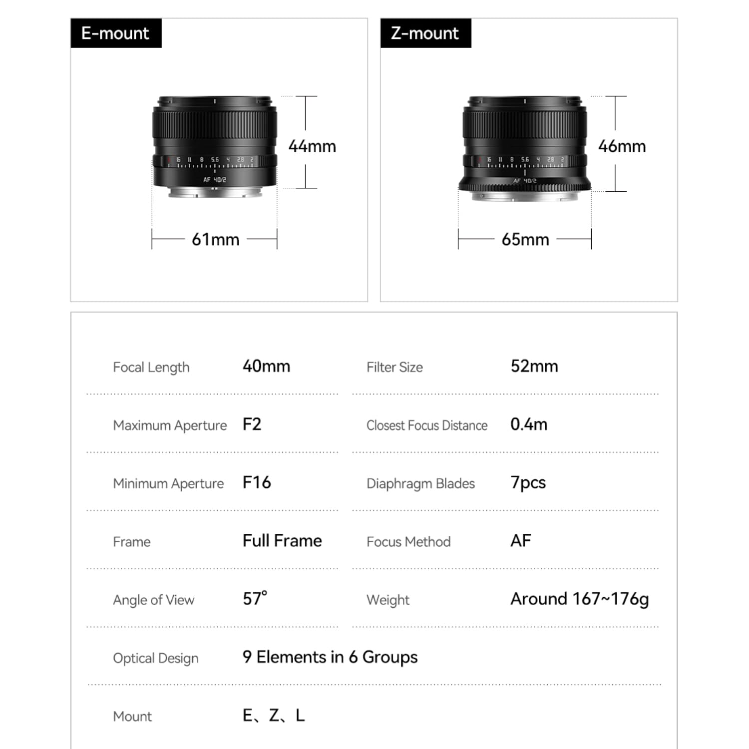 TTArtisan Obiektyw pełnoklatkowy AF 40 mm F2 do montażu w kształcie litery L, lekki obiektyw o stałej ogniskowej z dużą przysłoną F2.0, silnik STM, kompaktowy i szybki do fotografii ulicznej i