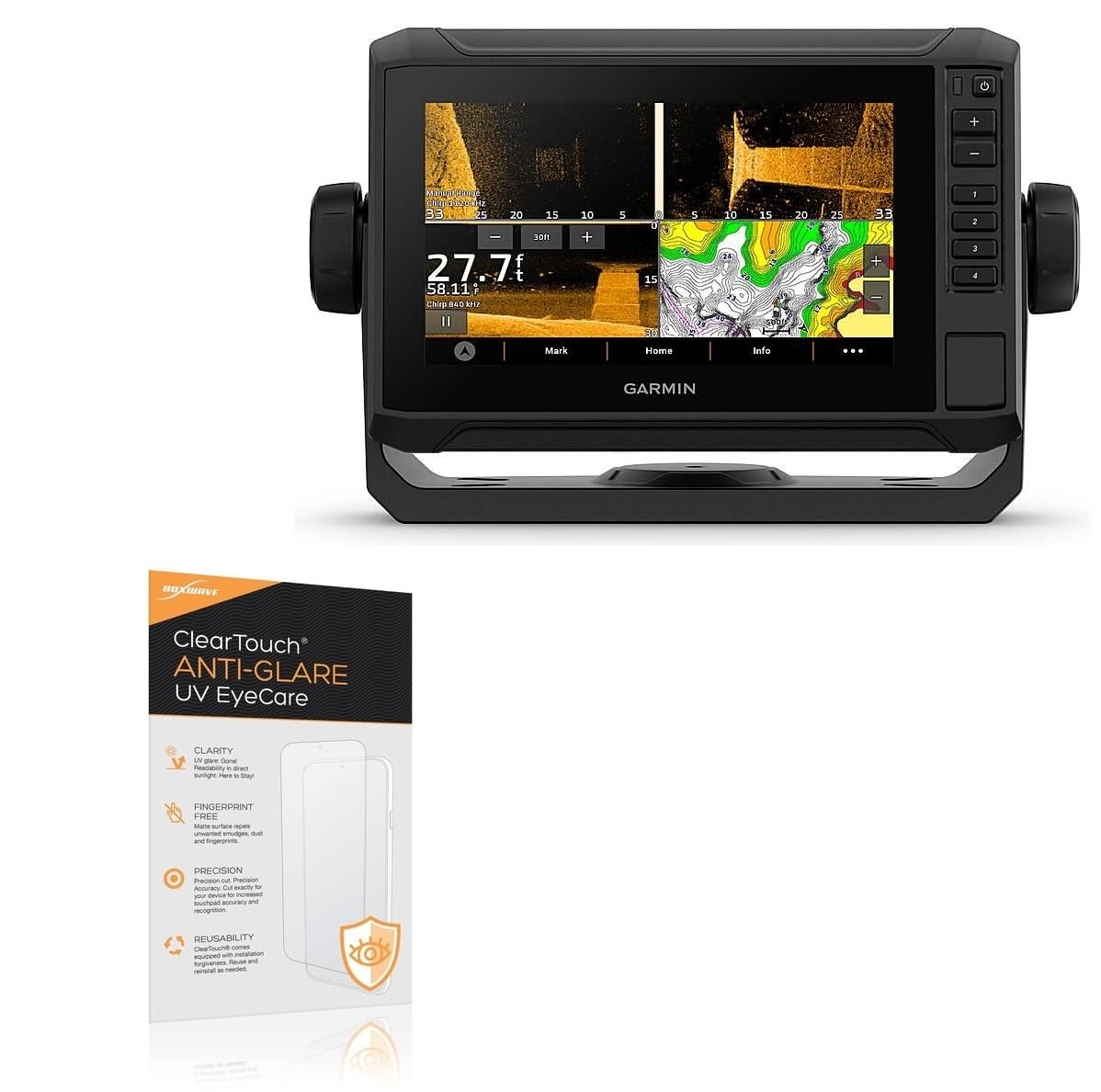 BoxWave Screen Protector Compatible With Garmin echoMAP UHD2 74sv - ClearTouch Anti-Glare Anti-UV EyeCare (2-Pack), Filters out Harmful Blue Light Reduce Fatigue