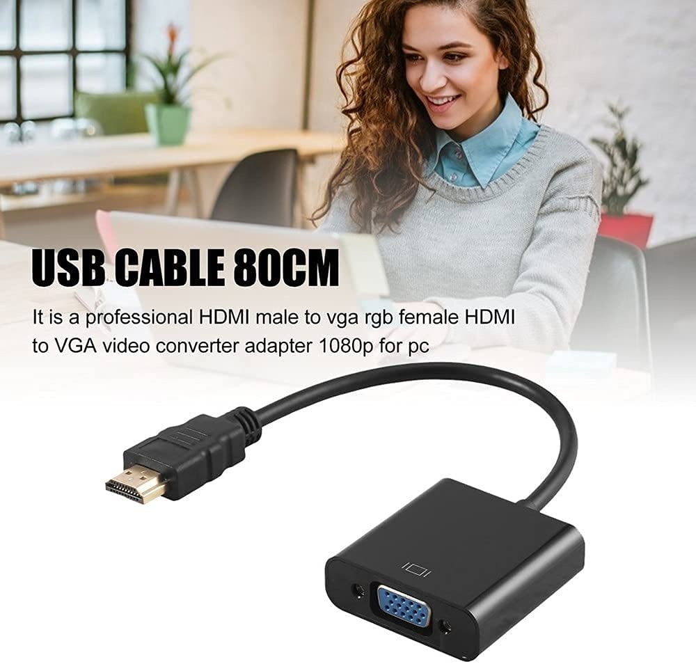 Adaptateur HDMI vers VGA plaqué Or Full HD 1080P Convertisseur Carte vidéo Externe (Black)