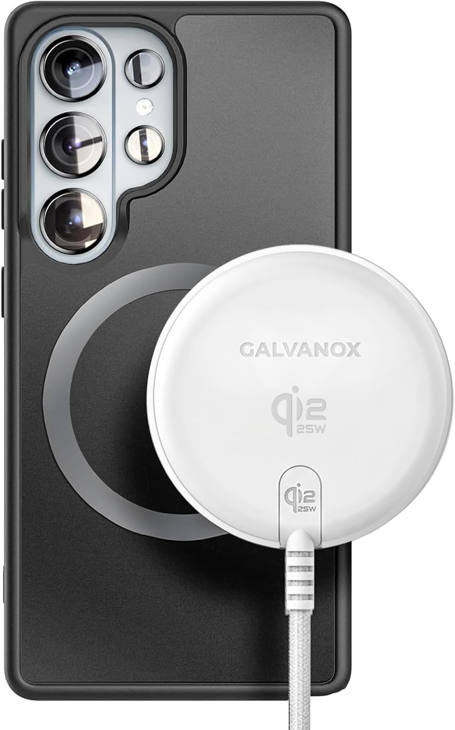 25W Qi2.2 Certified Magnetic Wireless Charger, Compatible with MagSafe Fast-Charging Pad for iPhone and Android Phones, USB-C Braided Cable (6FT) White