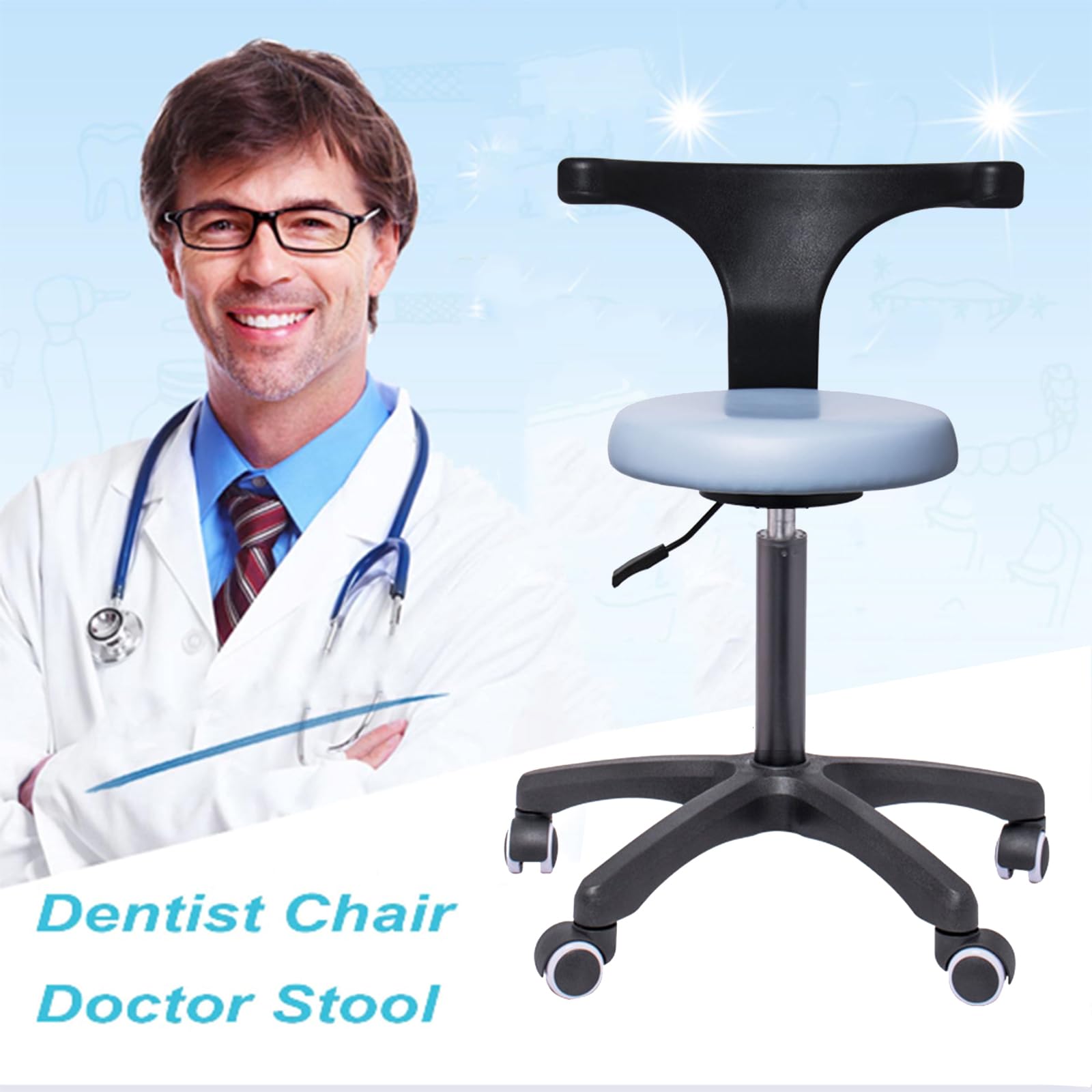 Sedia per assistente odontoiatrico, sgabello girevole a 360°, sgabello per dentista con schienale regolabile in altezza, C, L