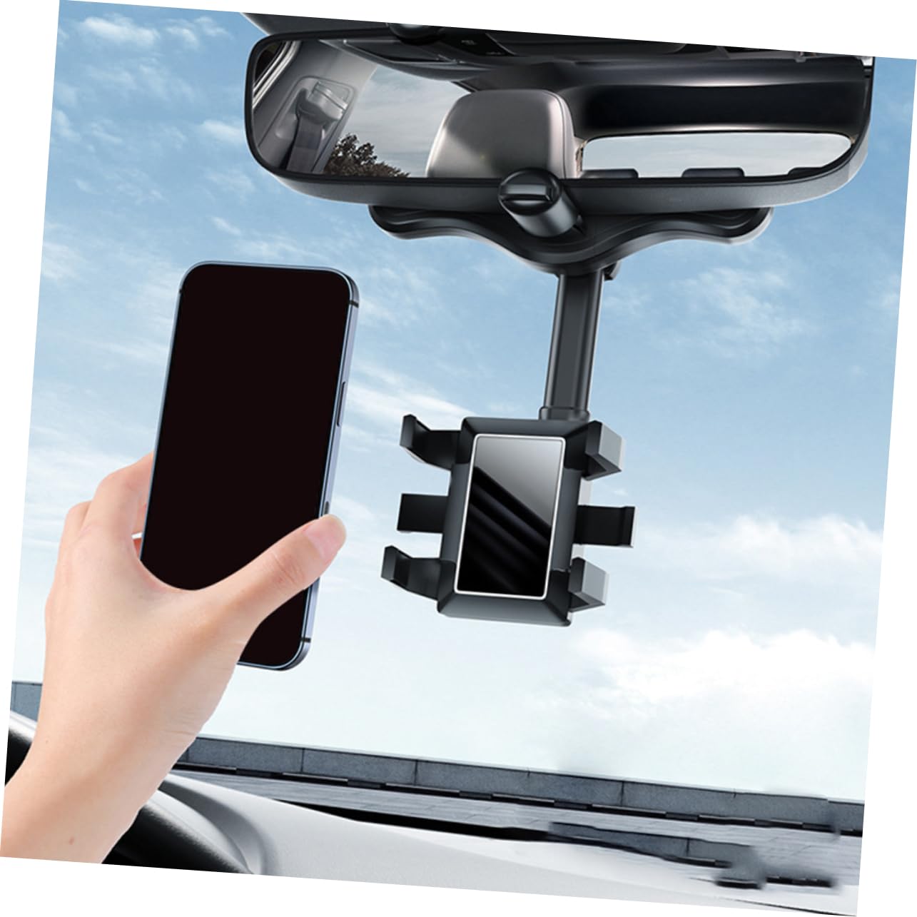 jojofuny Supporto Cellulare per Auto per Specchietto Retrovisore, Materiale Abs e Colla Pu, Resistente ai Graffi, la Guida la Navigazione Facile