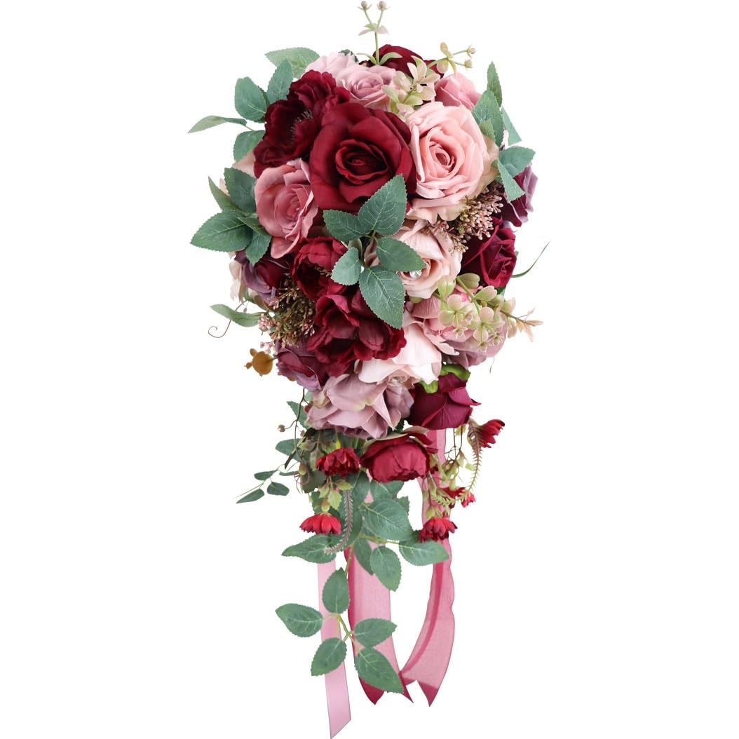 HUFFA Retro Wedding Bride Water Drop Bouquet - Elegant Simulation Floral Hand Bouquet for Weddings