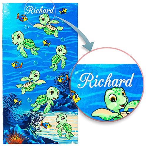 Softerry - Personalized Happy Little Turtles Beach Towel 28 x 51 inches (70 x 130cm) 100% Cotton Soft and Absorbent (Custom Little Turtles)