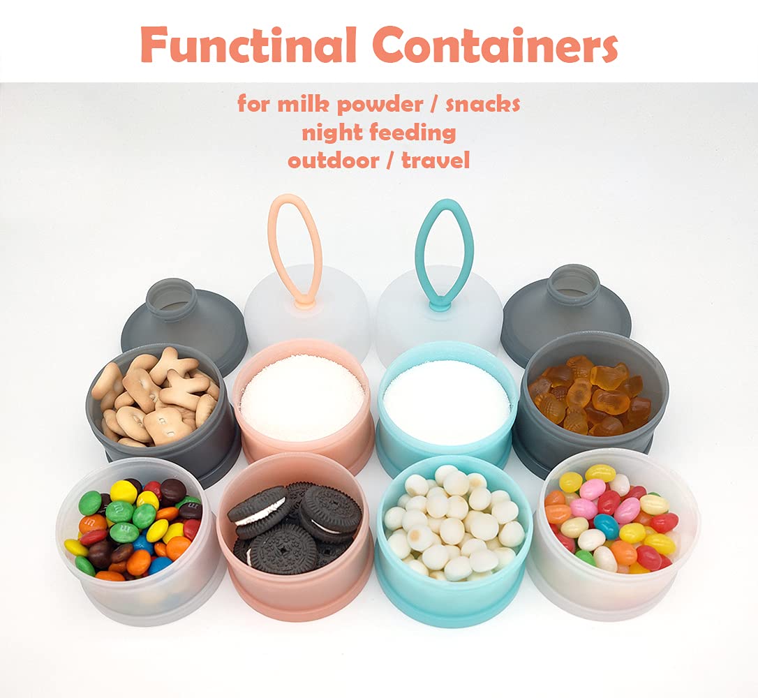 LADISO Baby Formula Dispenser, Portable Milk Powder Dispenser Container, Baby Feeding Travel Storage Container, Non-Spill Stackable Baby Snack Storage Container, BPA Free, 4 Compartments, 2 Packs : Baby