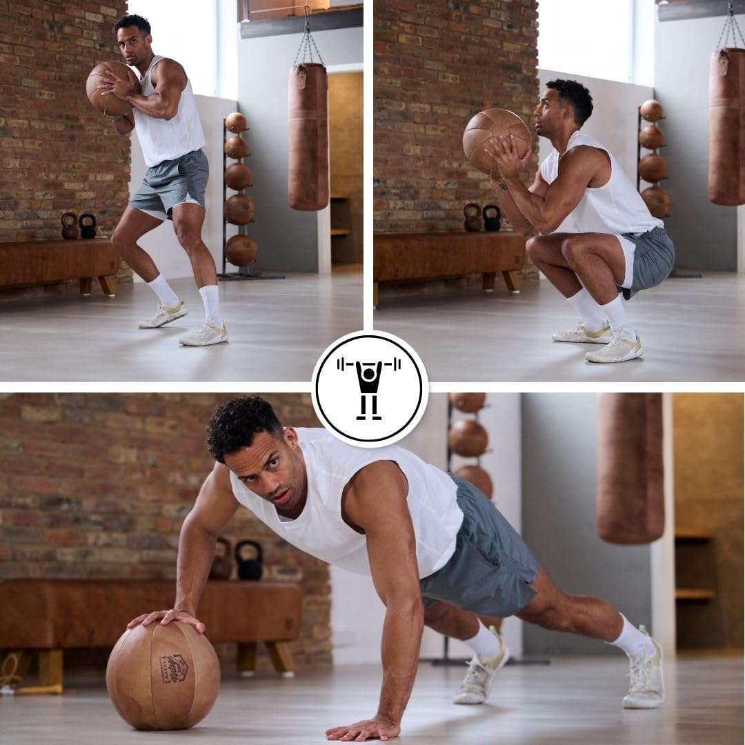 ARTZT Vintage Series Medizinball | Handveredeltes Rindsleder | Einzigartiges Design | Made in Germany | Robust & Langlebig | Ideal für Wohnzimmer & Trainingsraum (4 KG)