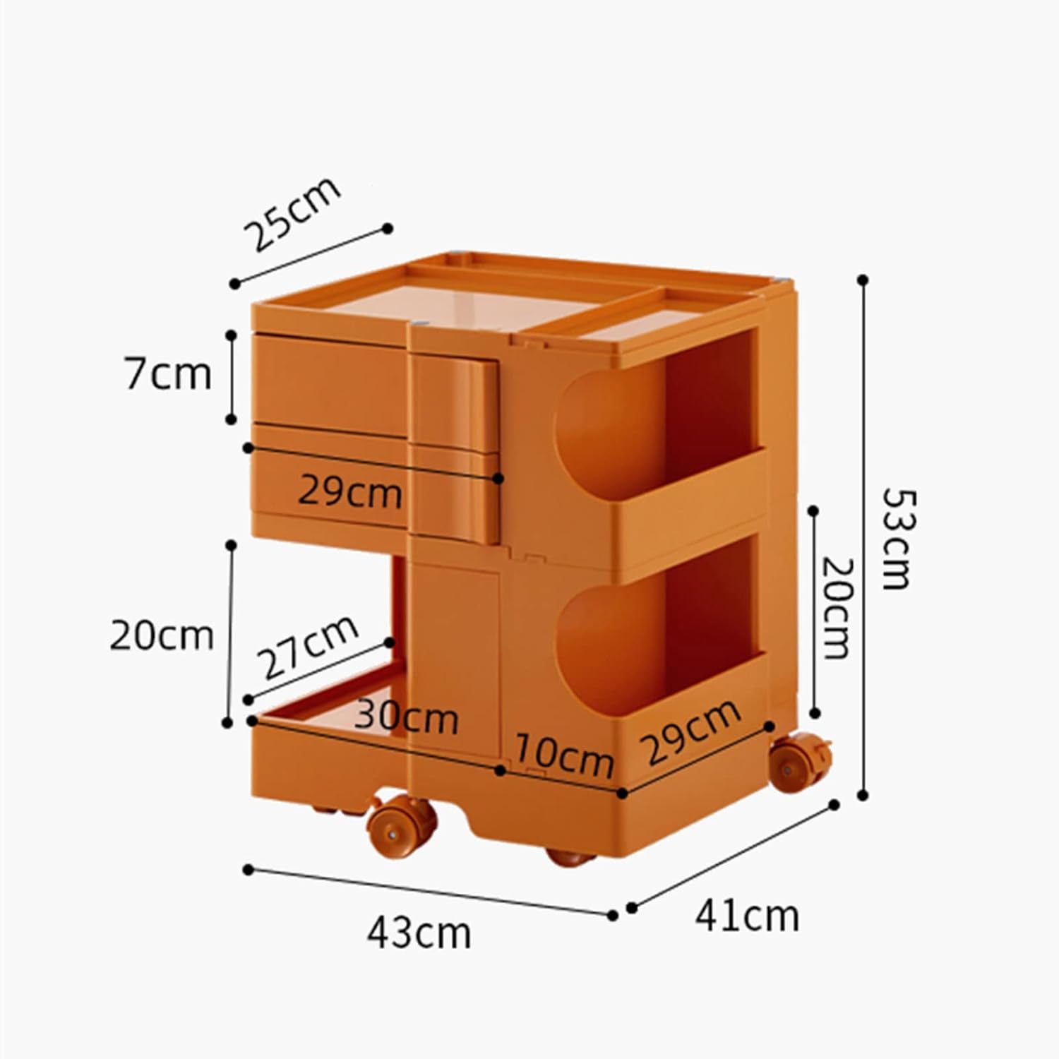 Clear Table with Wheels, 2-Tier Bedroom Side Table, 53x41x43cm, Multiple Colour, ABS Material, 360°Rotating Drawer, Same Color Wheel, Snacks and Drinks Storage, for Living Room Or Bedroom