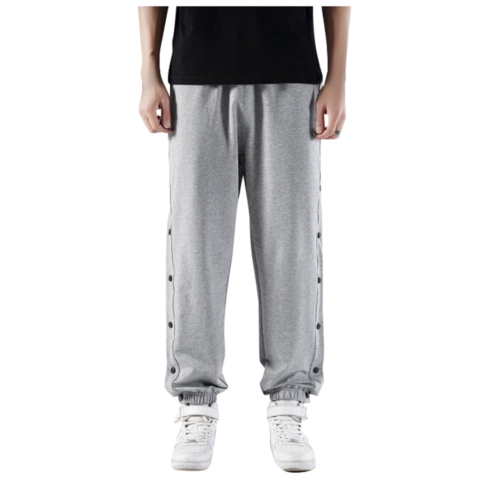 Pantaloni da Allenamento da Uomo con abbottonatura Laterale, Pantaloni a Strisce, in Vita Elasticizzata, con Tasche, Bottoni, Casual, Casual, da Basket, Sportswear