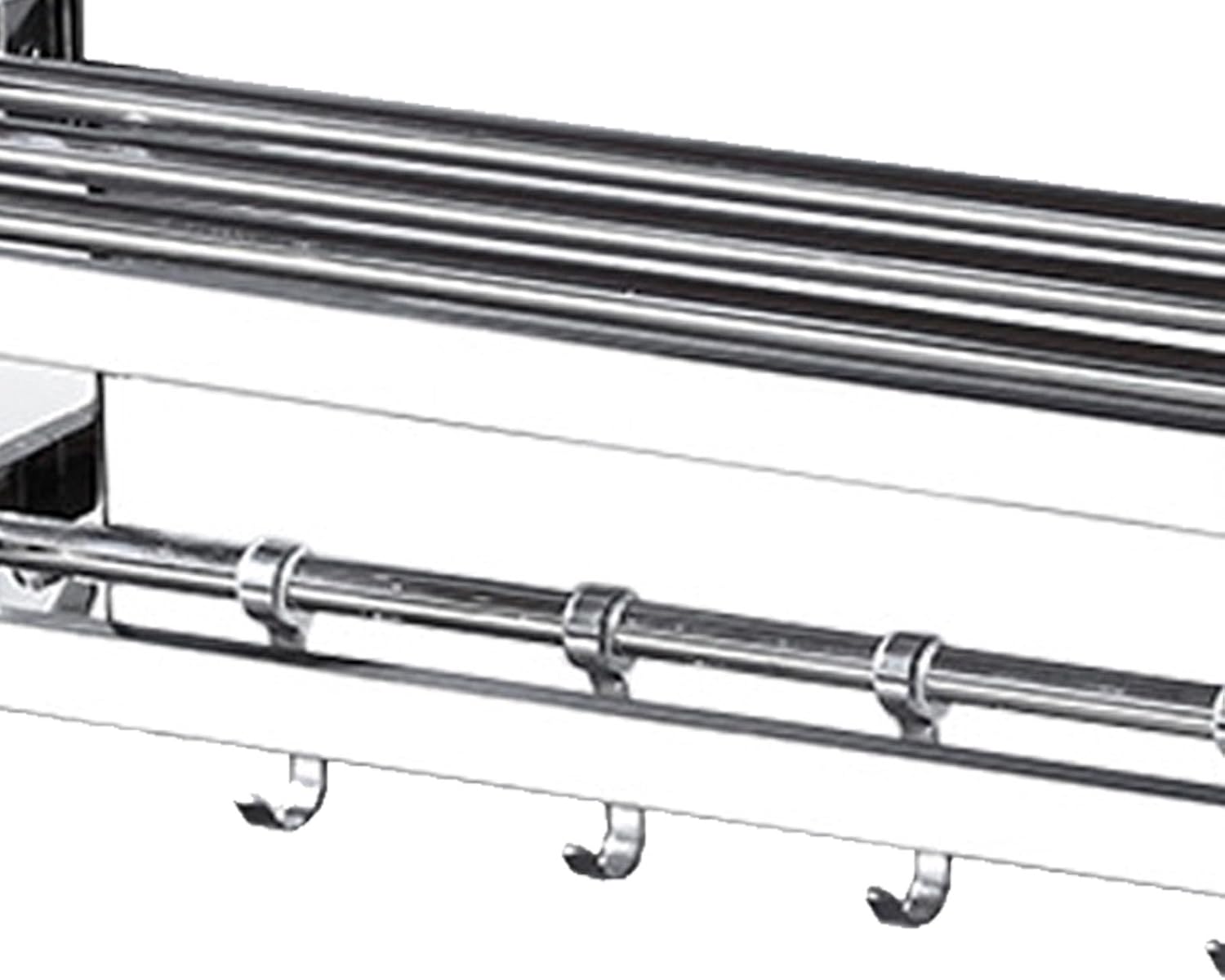Double Towel Rack Foldable Adhesive 304 Stainless Steel Wall Towel Shelf with Hooks for Bathroom, Space Saving Folding Towel Holder for Kitchen Laundry Room