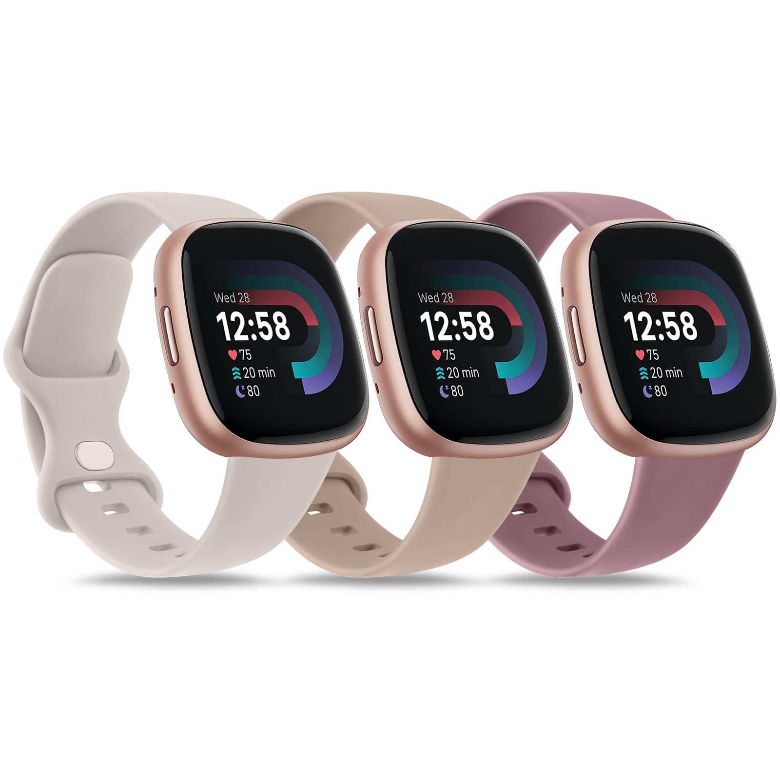 3 Pack Sport Bands Compatible with Fitbit Sense 2 / Versa 4, Classic Soft Straps for Fitbit Sense / Versa 3 Smart Watch