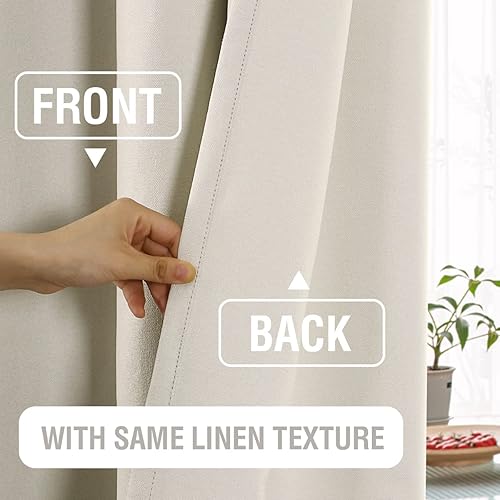 Miniatura 6 de H.VERSAILTEX Cortinas térmicas 100% opacas con aspecto de lino, cortinas térmicas para sala de estar, cortinas de arpillera texturizadas con ojales