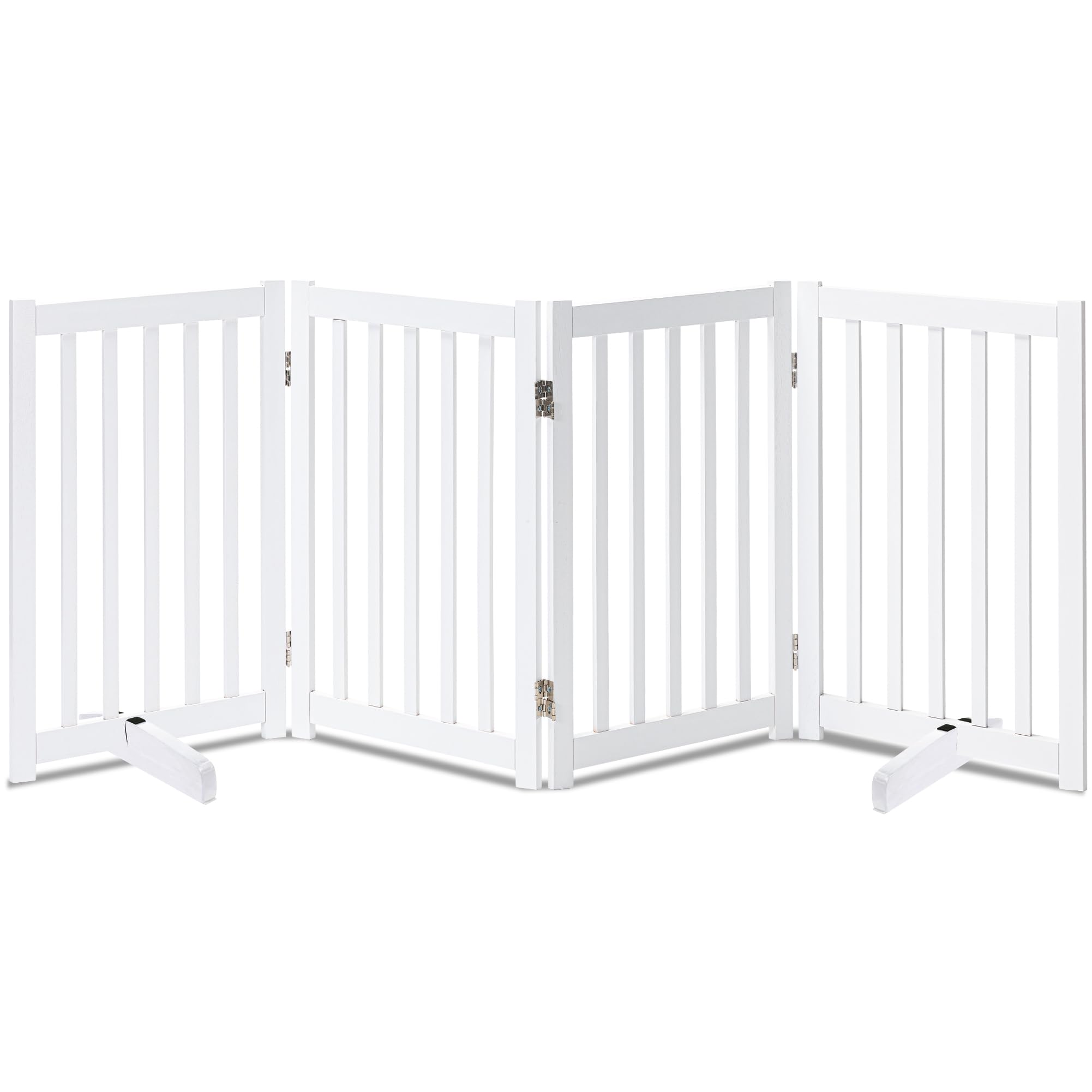 LZRS Solid Hardwood Freestanding Pet Gate, White, 30" Height-4 Panels, Dog, All Ages, Wood