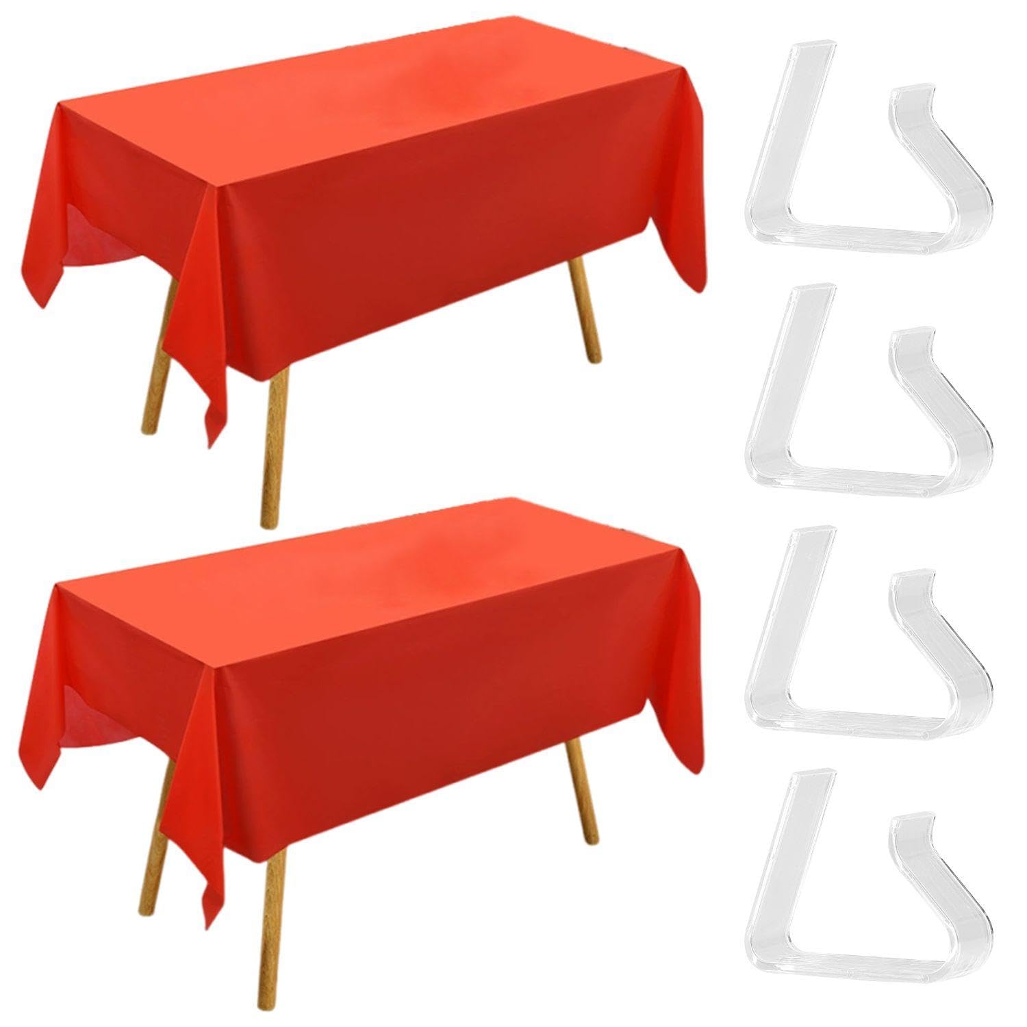 MEMOFYND 2 Pcs Red Tablecloths And 4 Pcs Tablecloth Clips, Rectangular Tablecloths, Banquet Tablecloths, Waterproof Tablecloths, Plastic Tablecloths