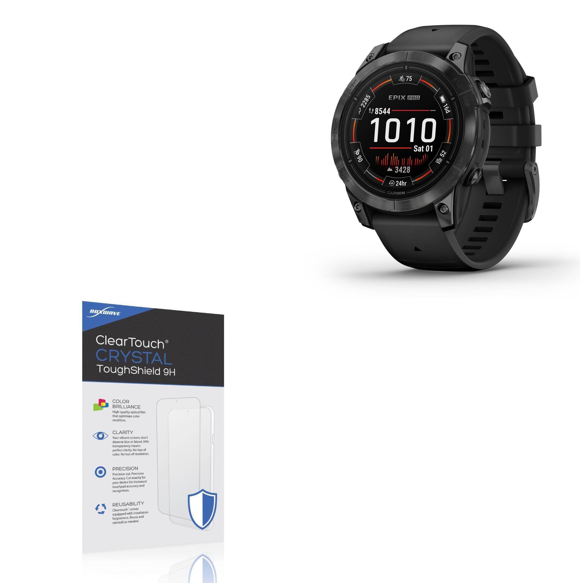 BoxWave Screen Protector Compatible With Garmin Epix Pro (Gen 2) 47mm - ClearTouch Crystal ToughShield 9H (2-Pack), Clear 9H Tough Flexible Film Screen Protector