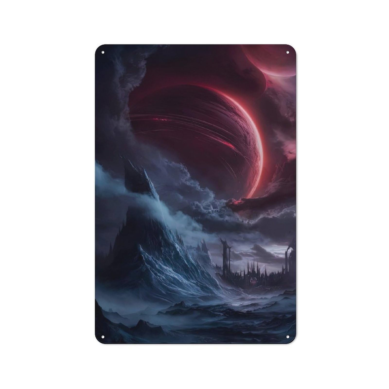 Junmoney Crimson Planet Eclipse Metal Wall Sign 30X20cm Featuring For Living Room Wall, For Feature Wall Decorators