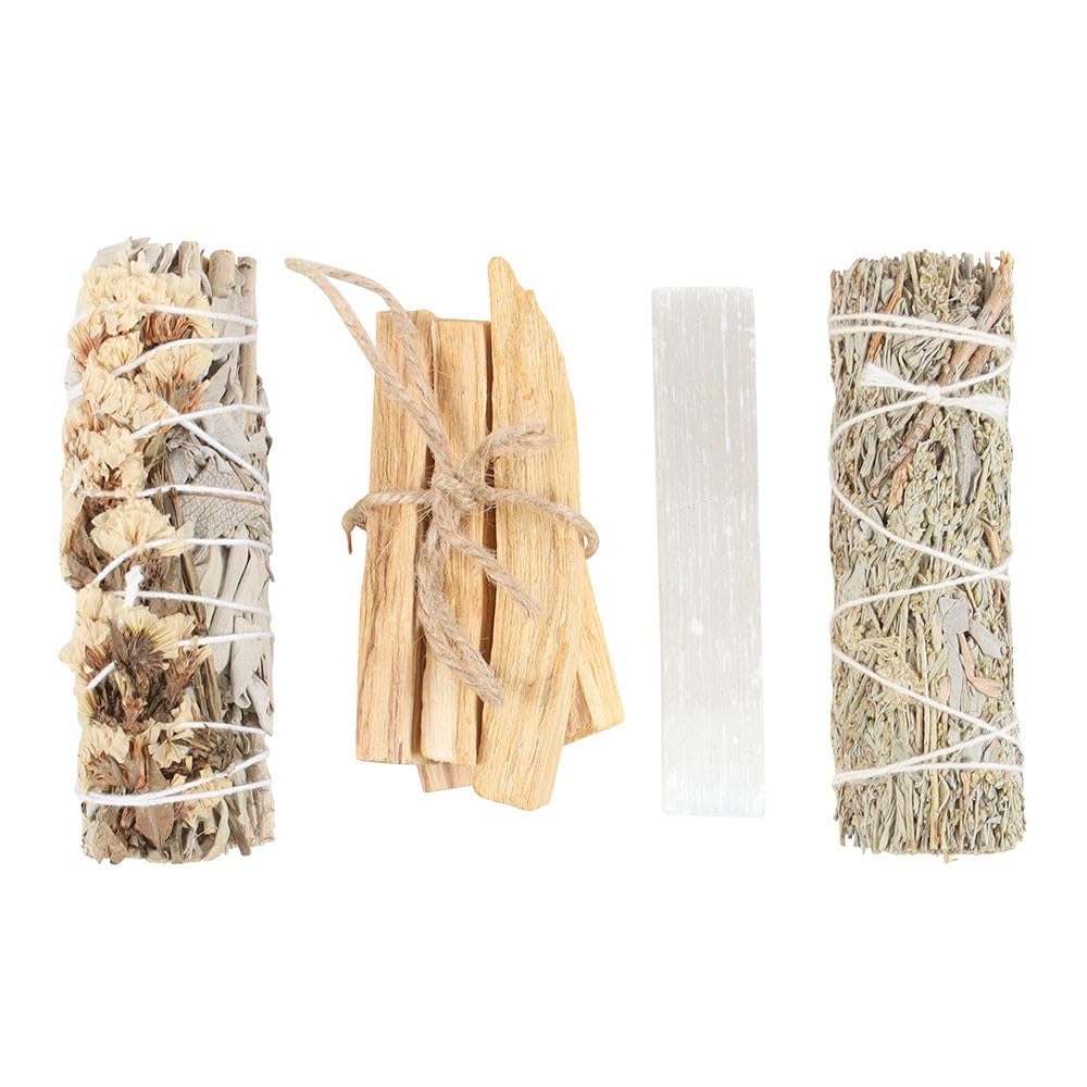 Palo Santo Energy Cleansing Ritual Kit – Includes Palo Santo Sticks, Sage Bundles & Selenite Crystal for Spiritual Purification, Energy Balancing & Emotional Clarity