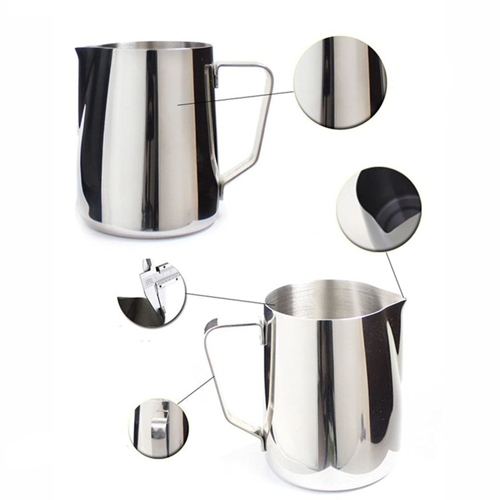 Jarras de Leche Grandes de 150/350/600 ml, Jarra de Espuma de Leche Artesanal de Acero Inoxidable, Jarra de café con Leche, Jarra artística, Taza, Salsa, Salsa,350ml