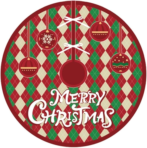 Saia para Árvore de Natal Vermelha, 120 cm, Decoração Natalina com Estampa Xadrez e Bolas (Vermelho-verde)