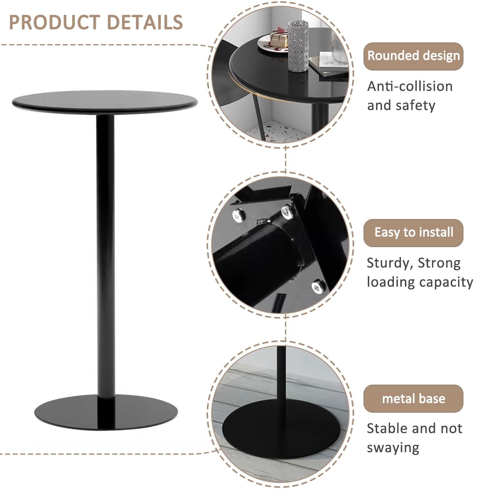 Set Of 1/2 Side Tables Outdoor Round Drink Tables Coffee Cocktail