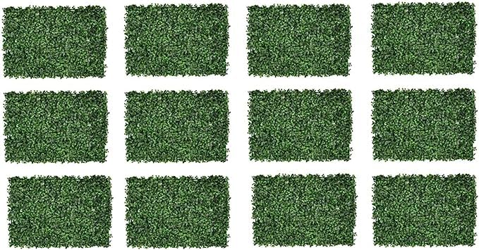 JOHN'SDECOR 12 Pcs Artificial Faux Hedges Panels Artificial Wall Plants Plastic Turf Wall Grass Artificial Hedge Grass Backdrop Panels Faux Ivy Leaf Hedge Panels Roll Privacy Decoration Garden Yard
