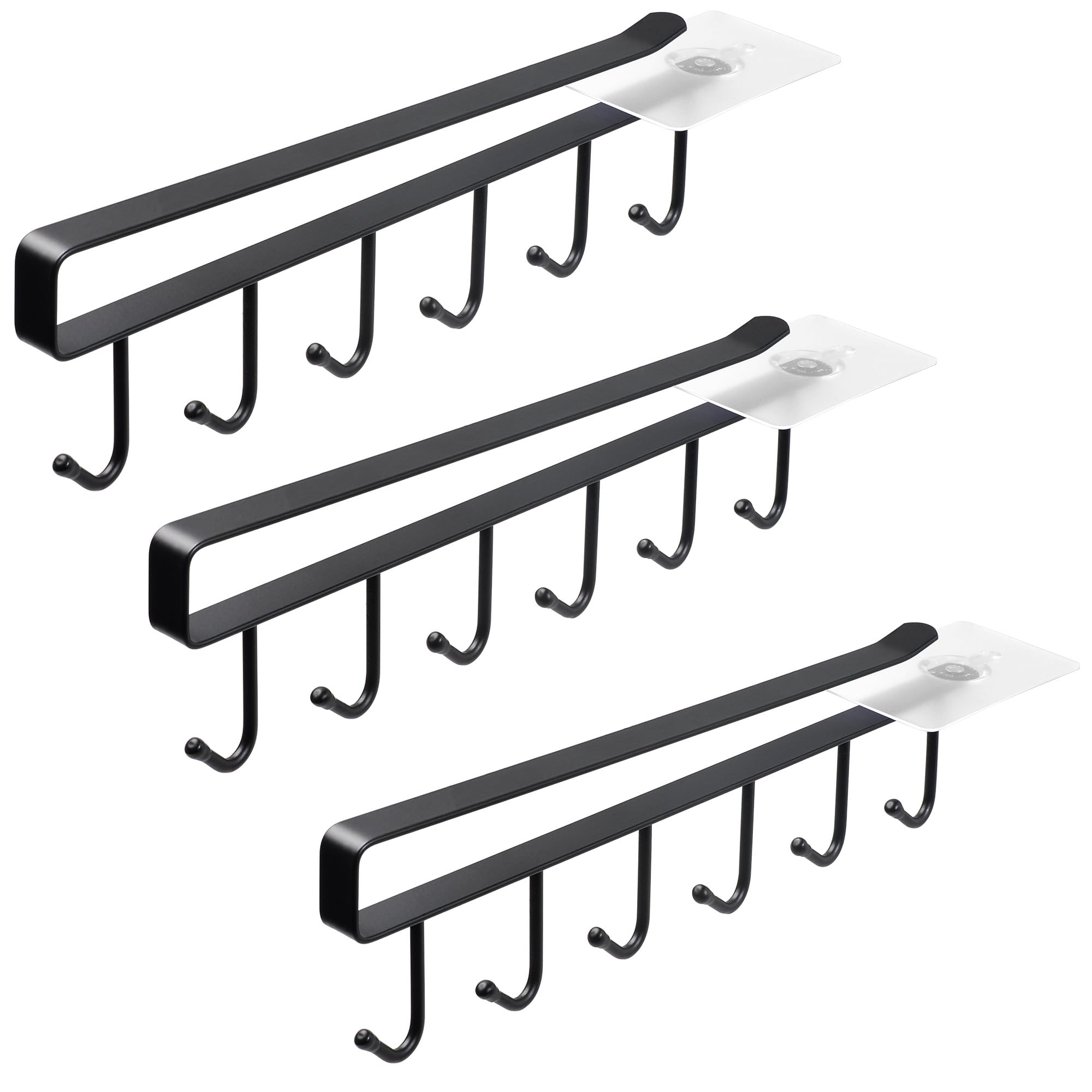 ECROCYAdhesive Cup Holder Under Cabinet - 3pcs x 6 Hook Coffee Cup Mug Holder for Kitchen, Fit for 2.5cm Thickness Shelf or Less