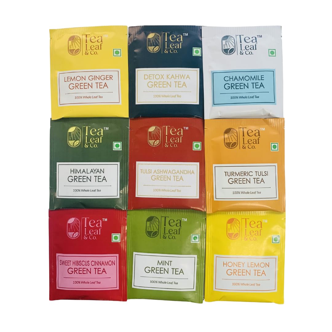 Tea Leaf & Co. 9 Flavour Green Tea Bags 25 Count | Assorted Green Tea Combo Pack | Detox, Weight Loss & Immunity Booster | Lemon Ginger, Chamomile, Mint & More-image-46