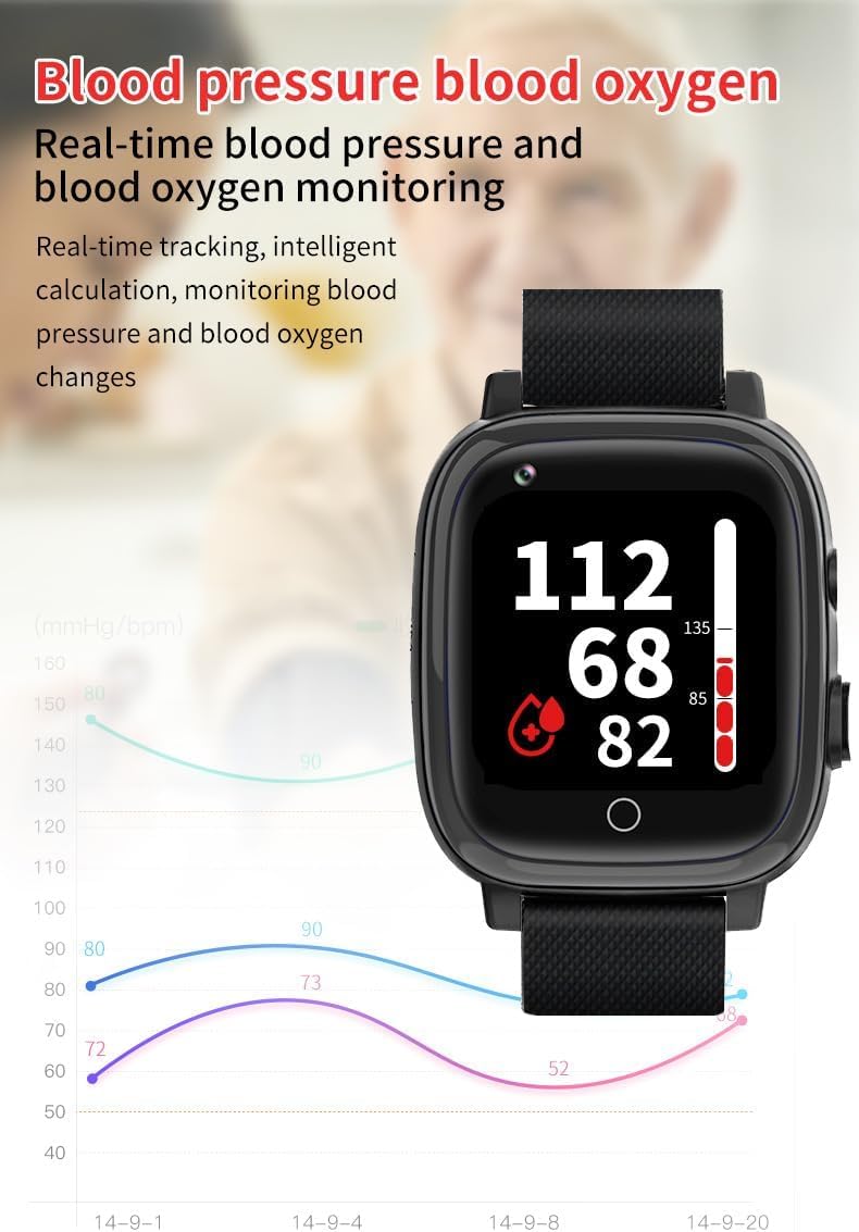 Reloj Inteligente GPS para Ancianos con Botón De Emergencia Sos, Dispositivos De Alerta De Alarma Y Caída, Reloj Inteligente De Videollamada 4g A Prueba De Agua, para Demencia, Alzheimer