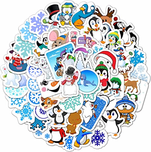 Padabayka Winter Sticker - Schneeflocken, Rentier, Pinguin, Eisbär, Schneemann - Wasserdicht, Kratzfest, Vinyl - Weiß, Cartoon - Winter Sticker für Kinder & Erwachsene