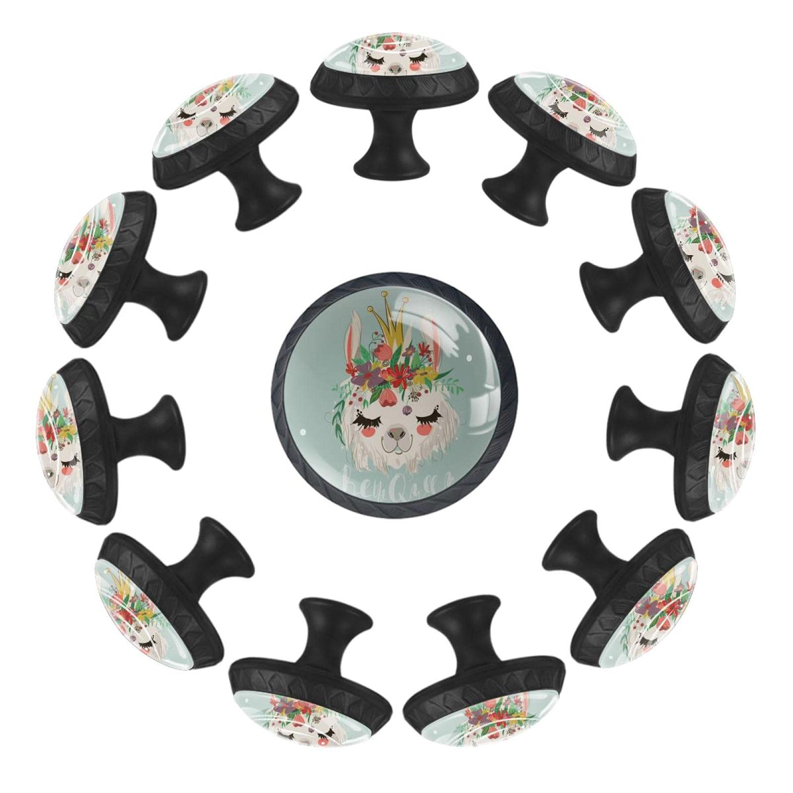 Boutons de tiroir lama lot de 12 pièces ronds 35 mm avec fleurs pour commode enfant