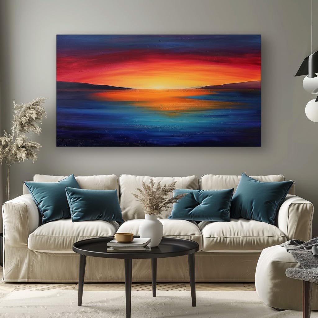 MKBKLI Abstract Canvas Wall Art for Living Room Sunset Geometric Abstract Paintings for Bedroom, Office, Kitchen - Home Decor Pictures, 80x160cm