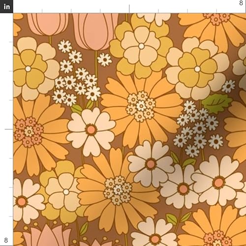 Spoonflower FI-F86-D13439136-FQ Fabric - Orange Floral Retro Flower Vintage Nostalgia Mustard Seventies Printed thumb #2