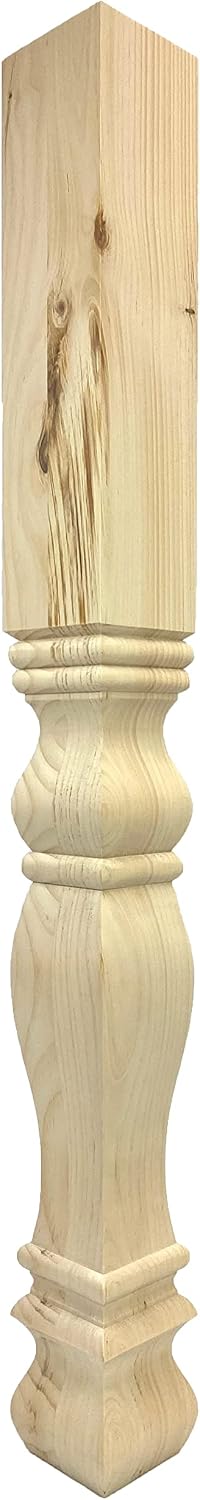 Highland Manor Wood Products Square Bedford Island Leg - 34 1/2" Tall x 3 1/2" Wide - Unfinished Wooden Leg for Kitchen Islands, Classic Home Decor or Desks (Pine) (1 Leg)