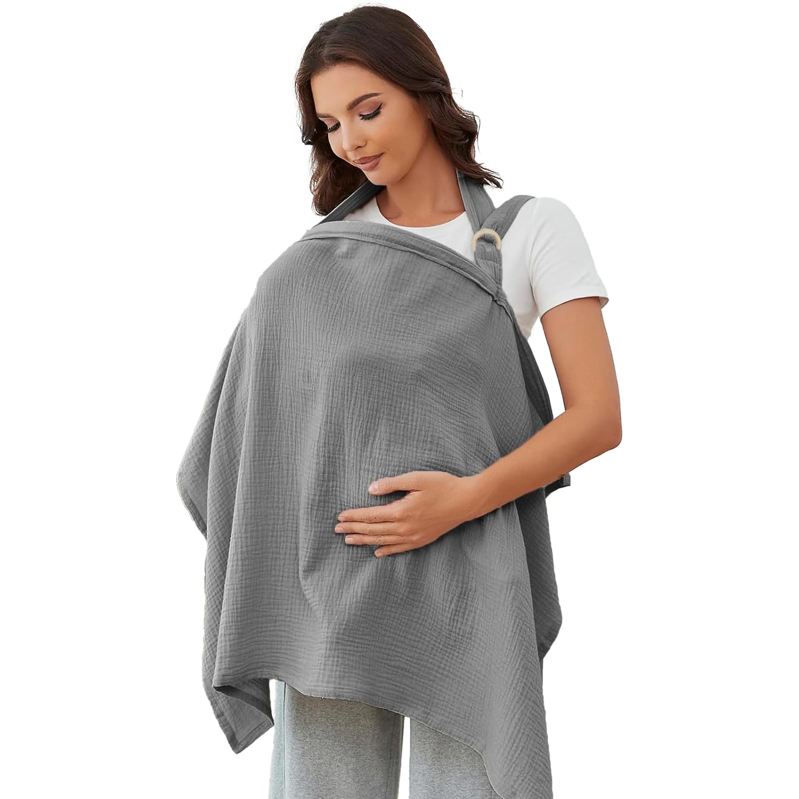 Funda de lactancia de algodón gris, suave y transpirable de doble cara para mamá, protección de privacidad de 360°, fundas de lactancia para bebés