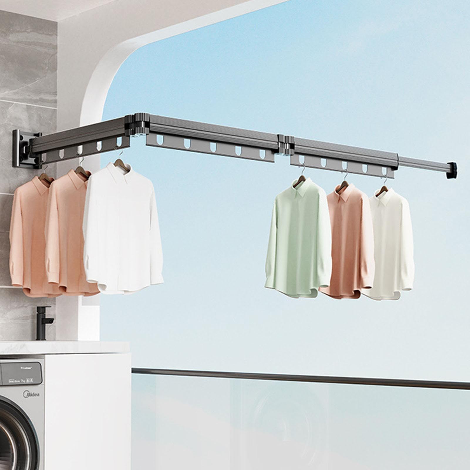Étendoir À Linge Pliant Mural - Tige Télescopique En D'aluminium | Portant À Vêtements D'intérieur Pour Balcon Rétractable, Peu Encombrant, Durable | Étendoirs À Linge - Maison Buanderie Chamb
