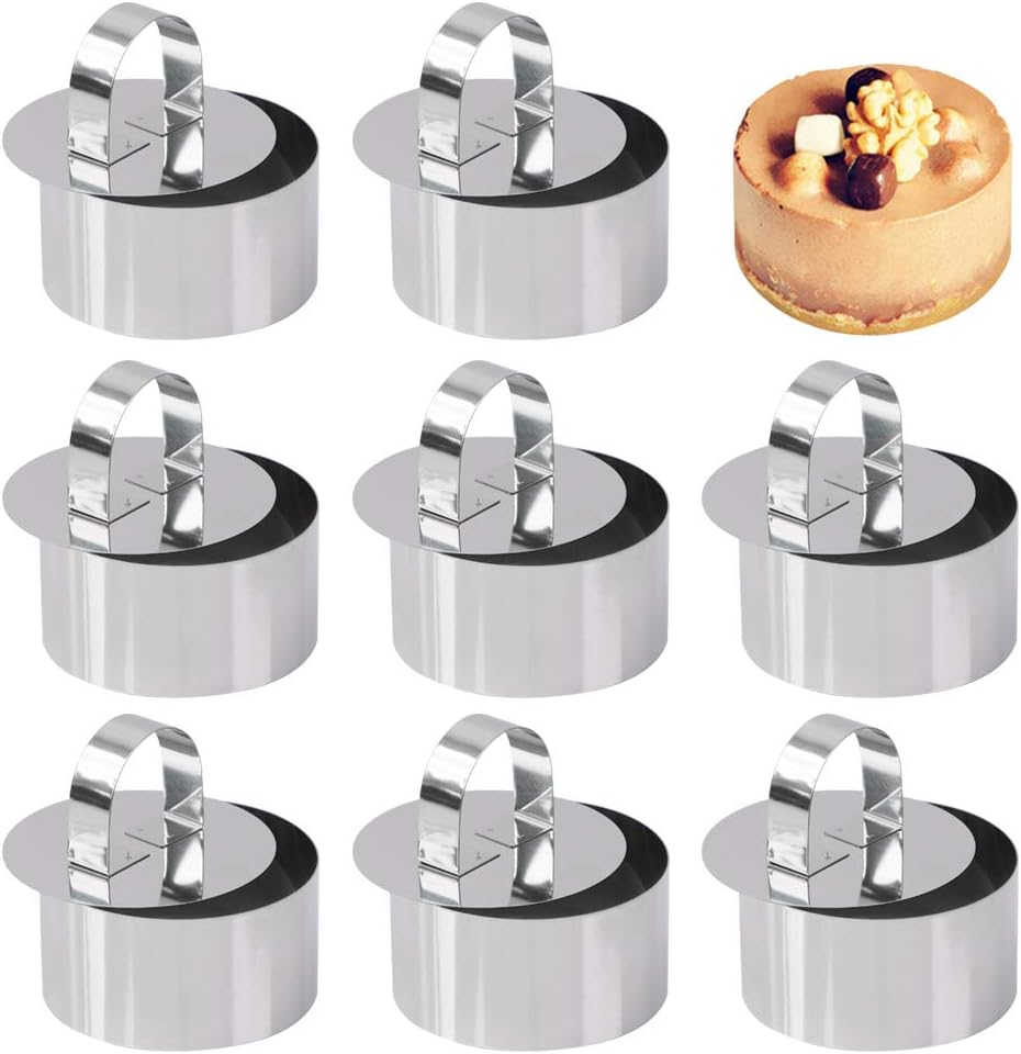 Set of 8 Round Cake Ring Cake Molds, Stainless Steel