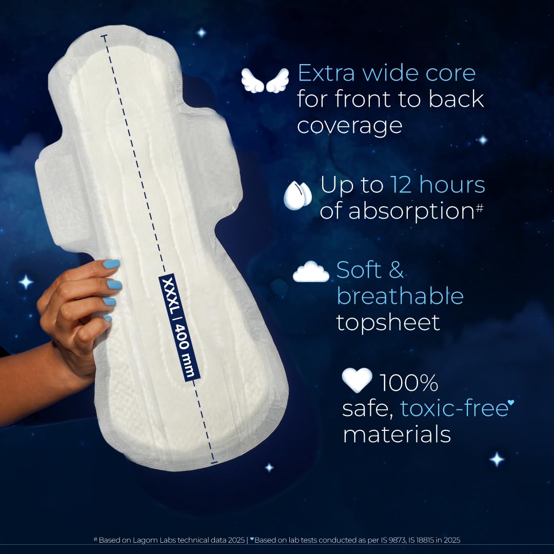 Nua All Night Comfort Sanitary Pads | Pack of 8 (XXXL 400mm) | Extra Wide Core | Front to Back Coverage | Upto 12 Hours of Absorption | Super Soft and Breathable | No Rashes | 100% Toxic-Free 2