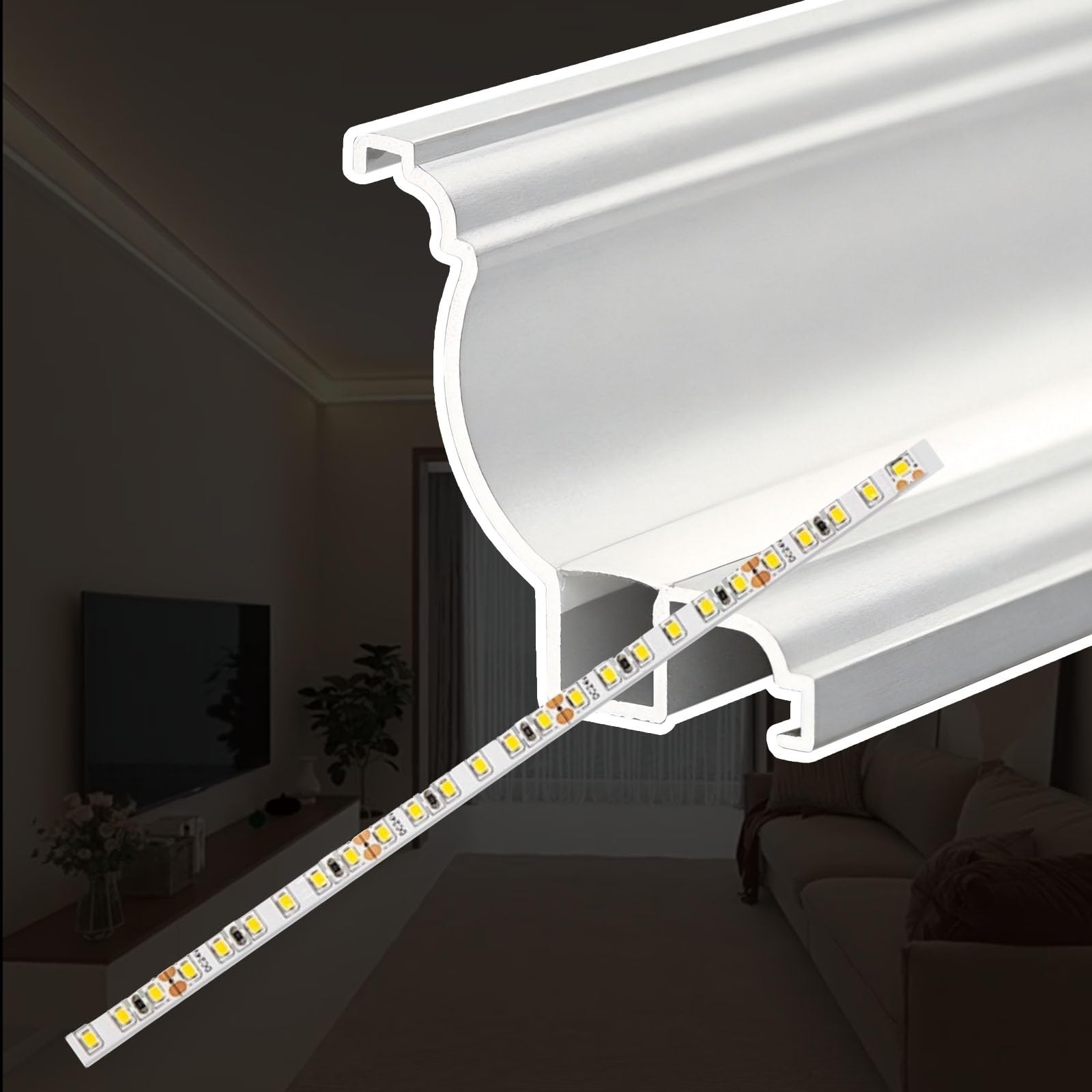 GFLPSQIA Aluminum Light Up Trim Molding, Baseboard Trim with Led Lights, Surface Mounted LED Channel Crown Molding for Theater/Living Room/Shopping Mall(L 1.30 m)