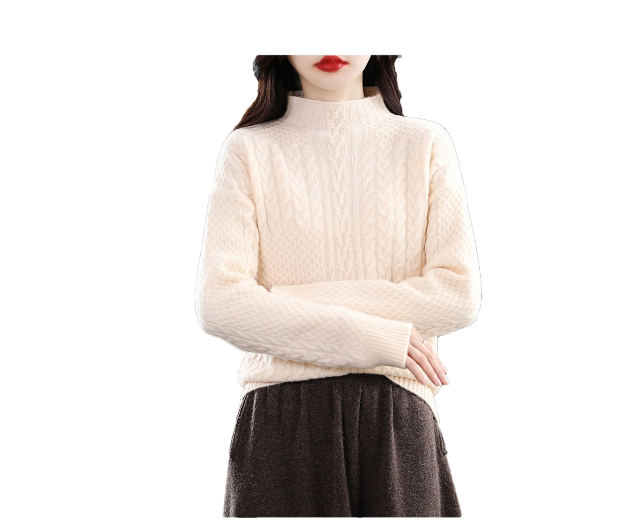 Hamthuit Maglione di Lana da Donna Mezzo Dolcevita Camicia con Fondo Pullover in Lana Spessa A Maniche Lunghe Intrecciate con