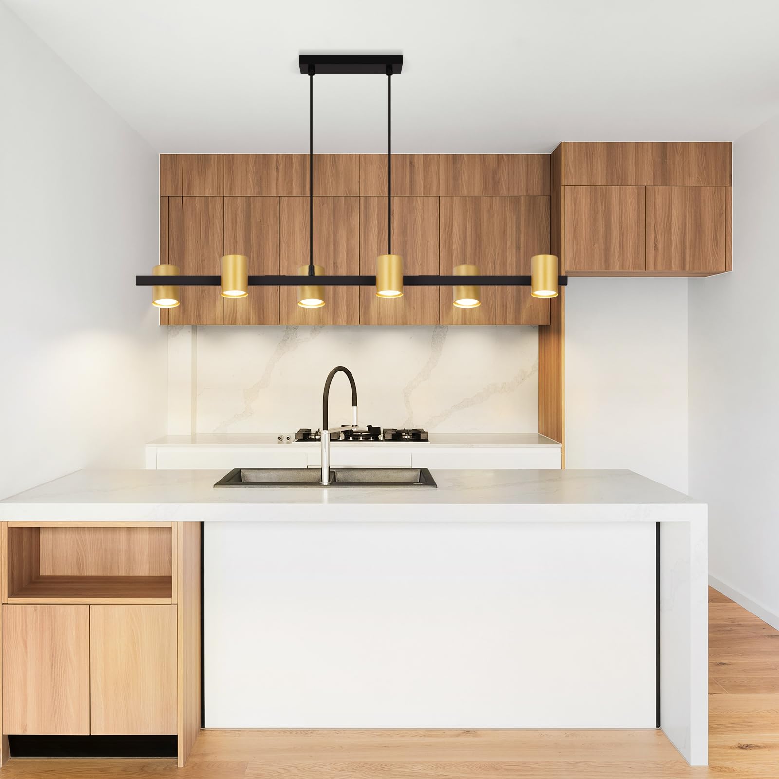 Pendelleuchte esstisch Hängelampe 6 Flammig: Modern Esstischlampe hängend in Schwarz Gold GU10 Esszimmerlampe Metall Hängeleuchte Industrial für Küche Wohnzimmer Esszimmer- Ohne Leuchtmittel | in schwarz gold GU10 Esszimmerlampe lang Metall Pendelleuchte