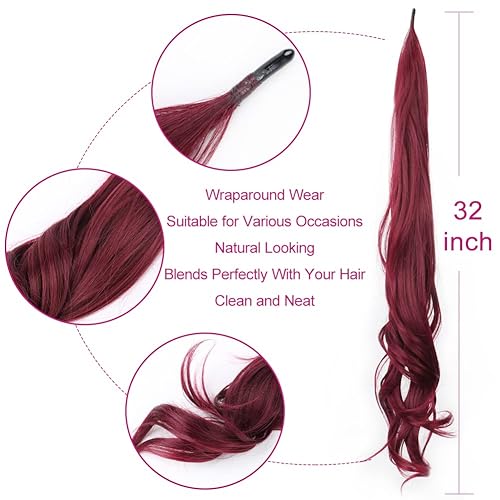Miniatura 3 de Cola de caballo flexible envolvente de 32 pulgadas de longitud, extensiones de cola de caballo sintéticas rubias para mujer, uso diario (118)