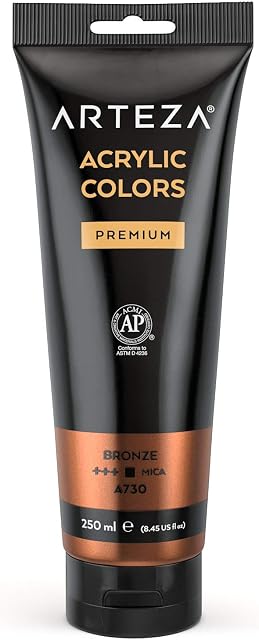 ARTEZA Metallic Acrylic Paint, Bronze A202, 250 ml Tube, Rich Pigment, Non-Fading, Non-Toxic Paint for Artists & Hobby Painters, Art Supplies for Canvas Painting