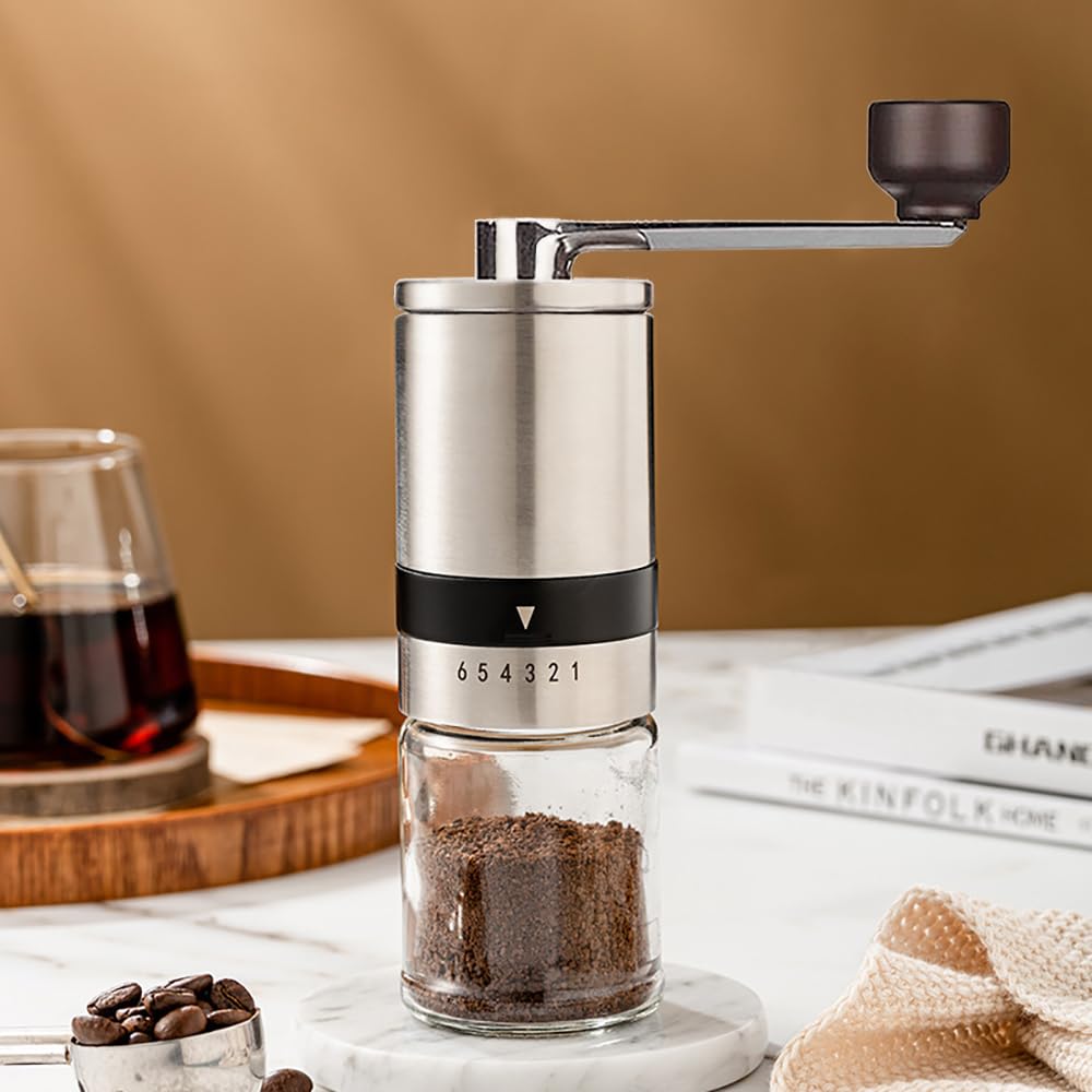 MUMOO BEAR Manual Coffee Grinder Coffee Grinder with Adjustable 6 Gears Portable Hand Coffee Grinder for Home, Office, Traveling, Camping (1PC)