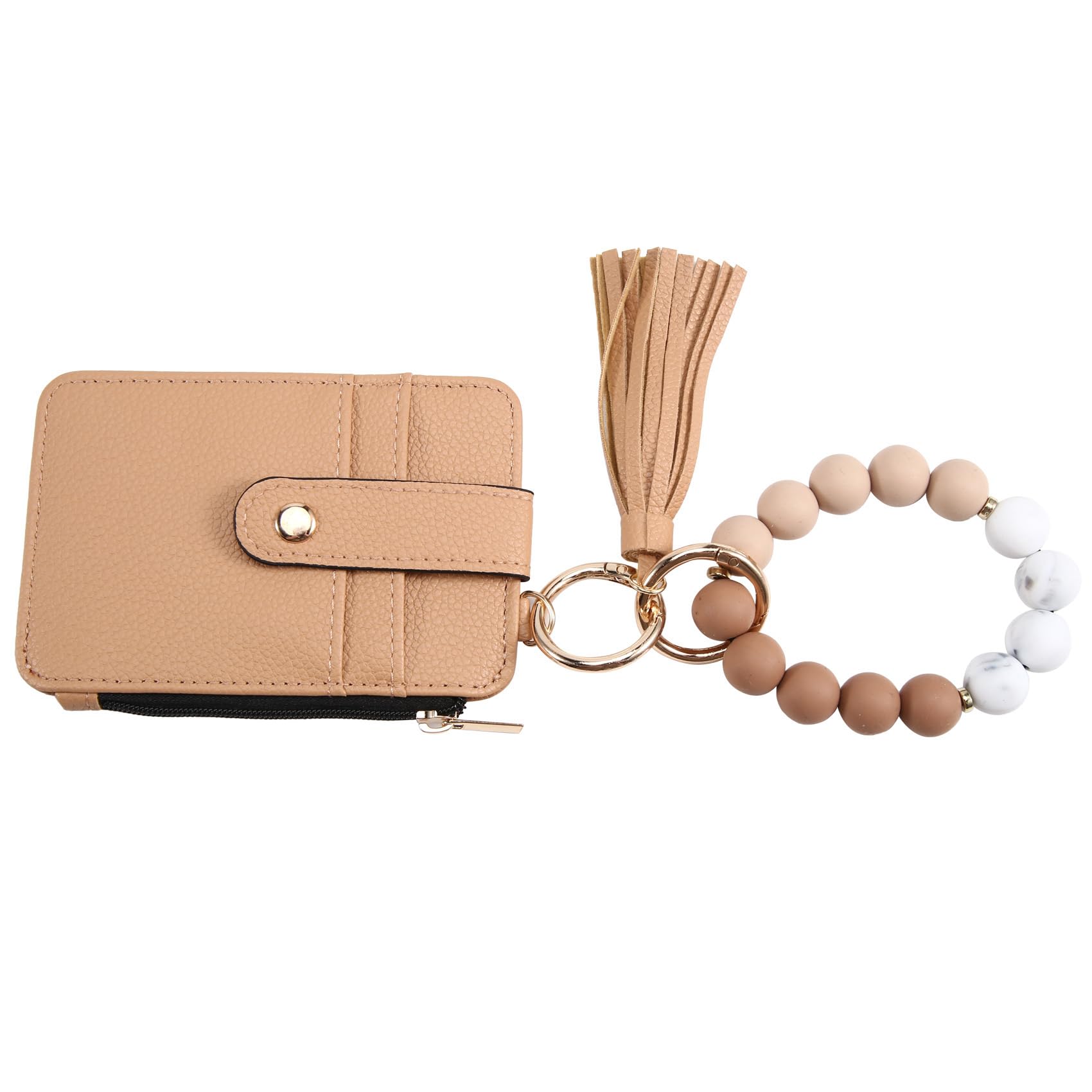 Hndhbfgrt Key Chain Wristlet Bangle Bracelet Keychain Women'S ID Small Change Holder Wallet with Detachable Keyring Protection