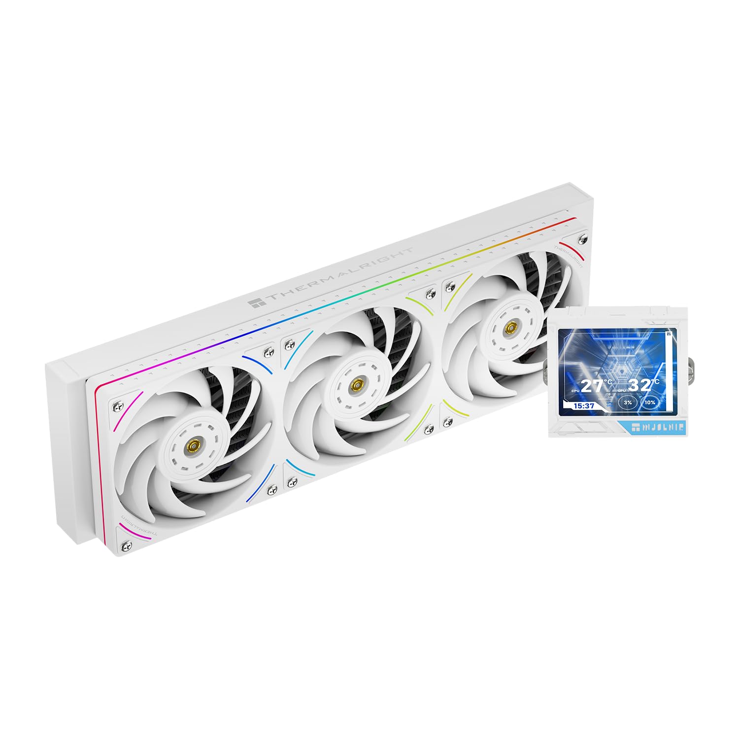 Thermalright Mjolnir Vision 360 UB PRO ARGB White Aio - Refrigeratore a liquido per CPU, schermo IPS con risoluzione 640 x 480, schermo LCD da 3,5 pollici ad assorbimento magnetico, per AM5/LGA1851