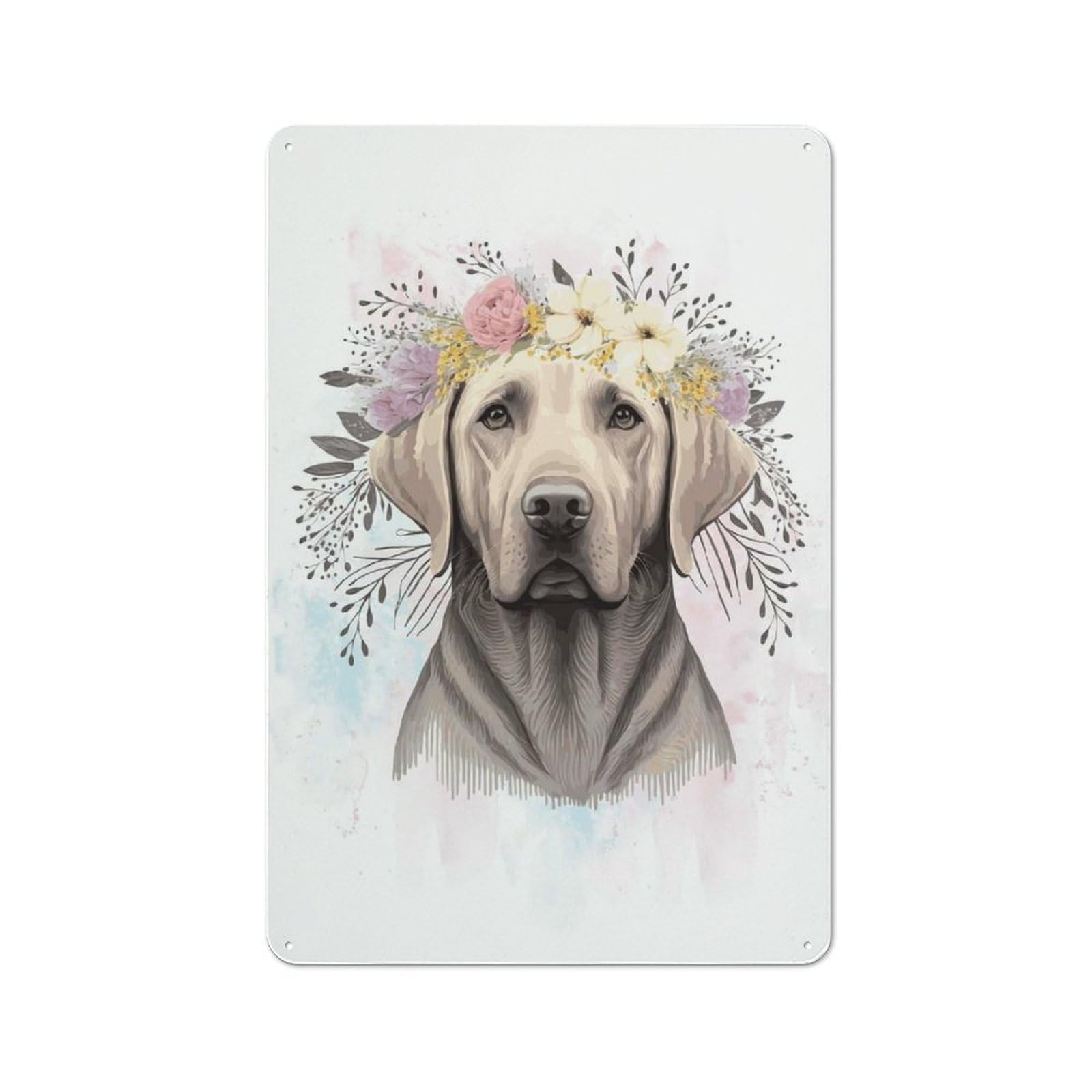 Junmoney Style-24 Labrador Retriever Flower Modern Retro Metal Wall Decor 30X20cm, Metal Wall Sign For Loft, Studio, Office Or Creative Room