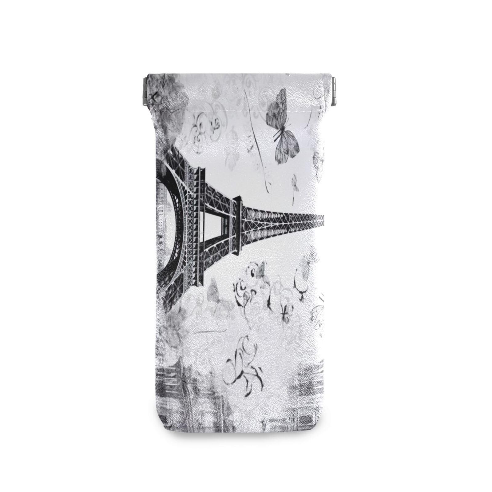 FLildon Retro Eiffel Tower Eyeglasses Pouch Squeeze Top Sunglasses Case Soft PU Leather Eyeglass Bag for Men Women