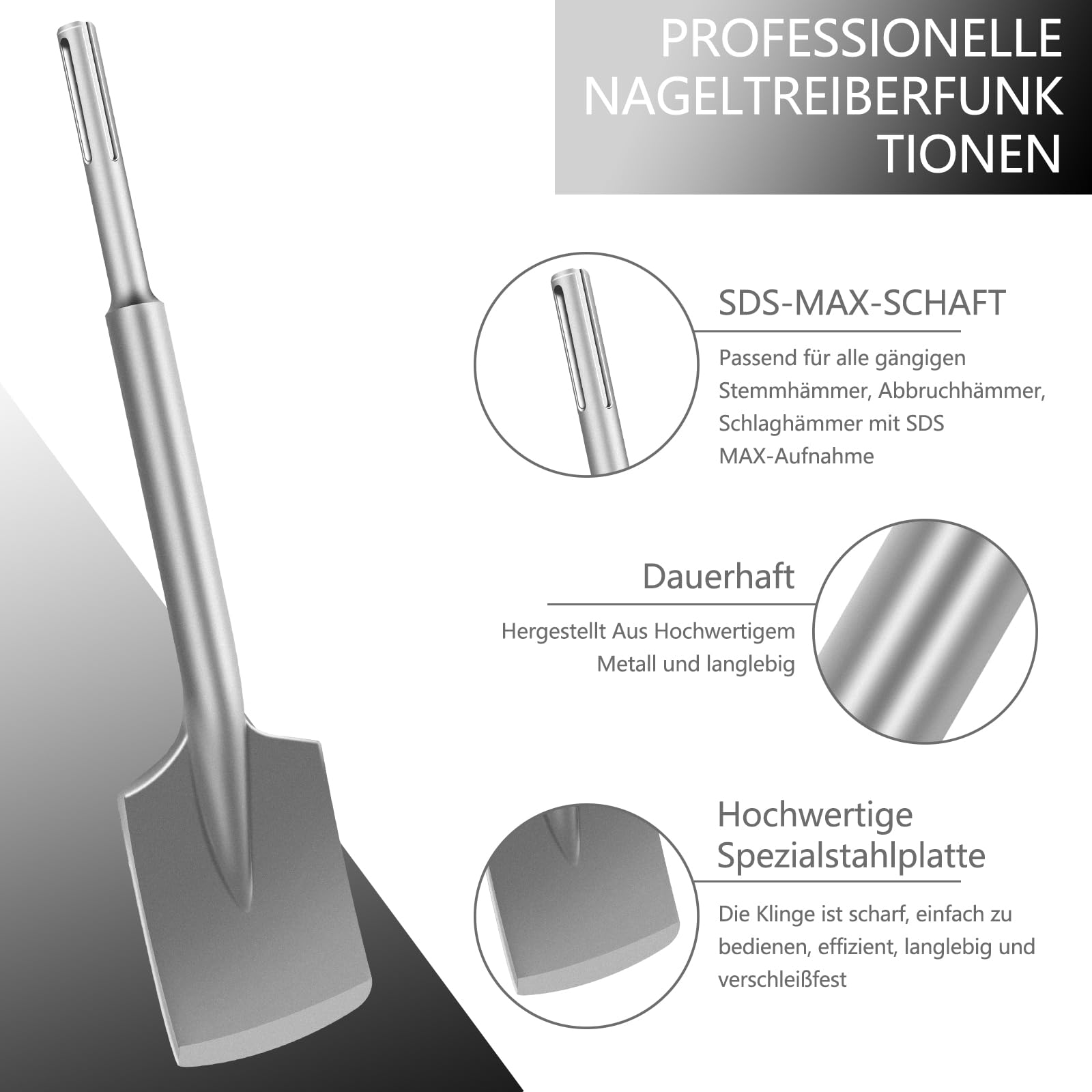 Dłuto łopatkowe SDS MAX, 450 mm x 110 mm, dłuto do asfaltu, szpadel gliniany, dłuto do asfaltu do młotów wyburzeniowych, do usuwania betonu i muru