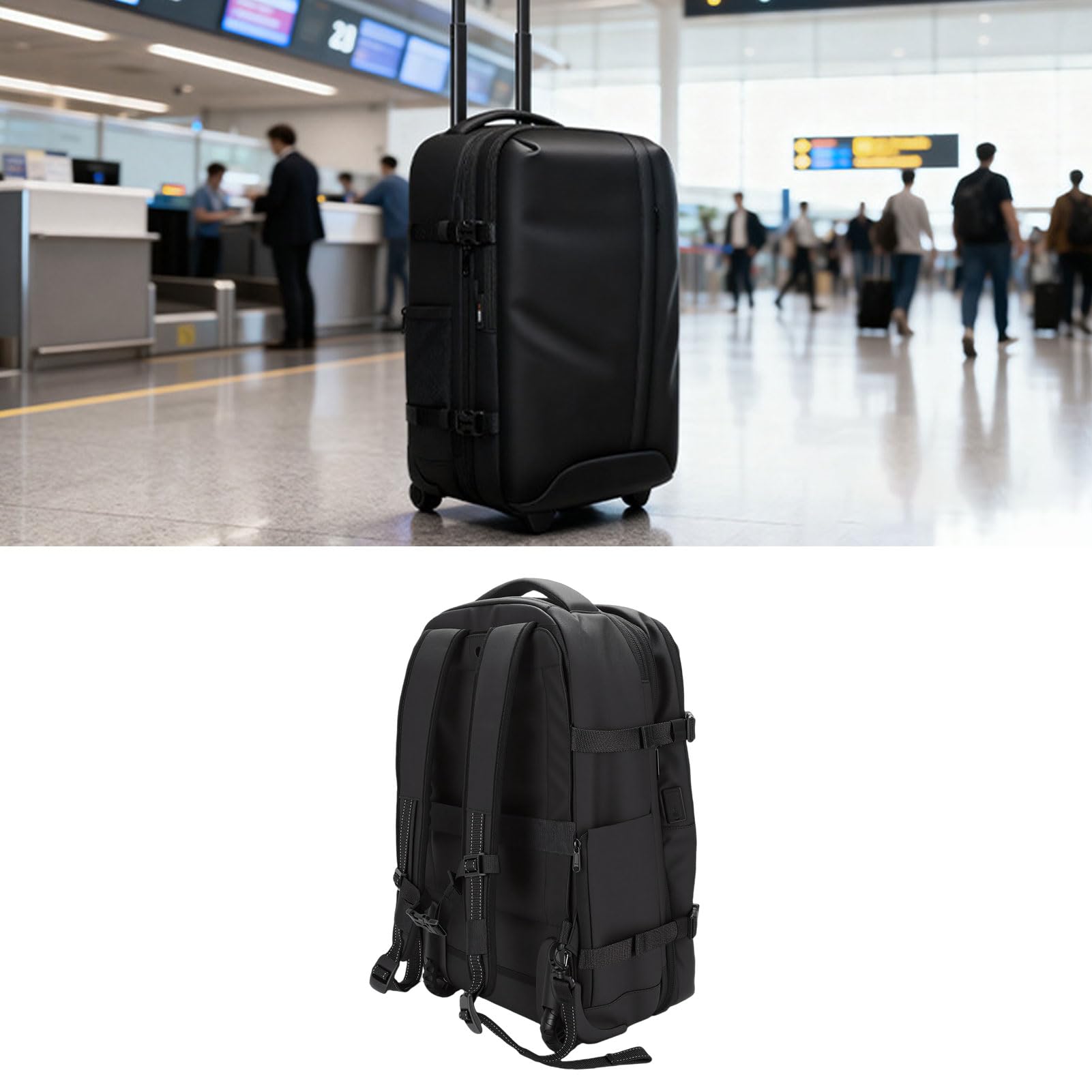 Rozszerzalny Plecak na Kółkach 25-60L | Plecak na kółkach 2 w 1, kompresja próżniowa, blokada hasłem, szybkie ładowanie przez USB, tkanina Oxford