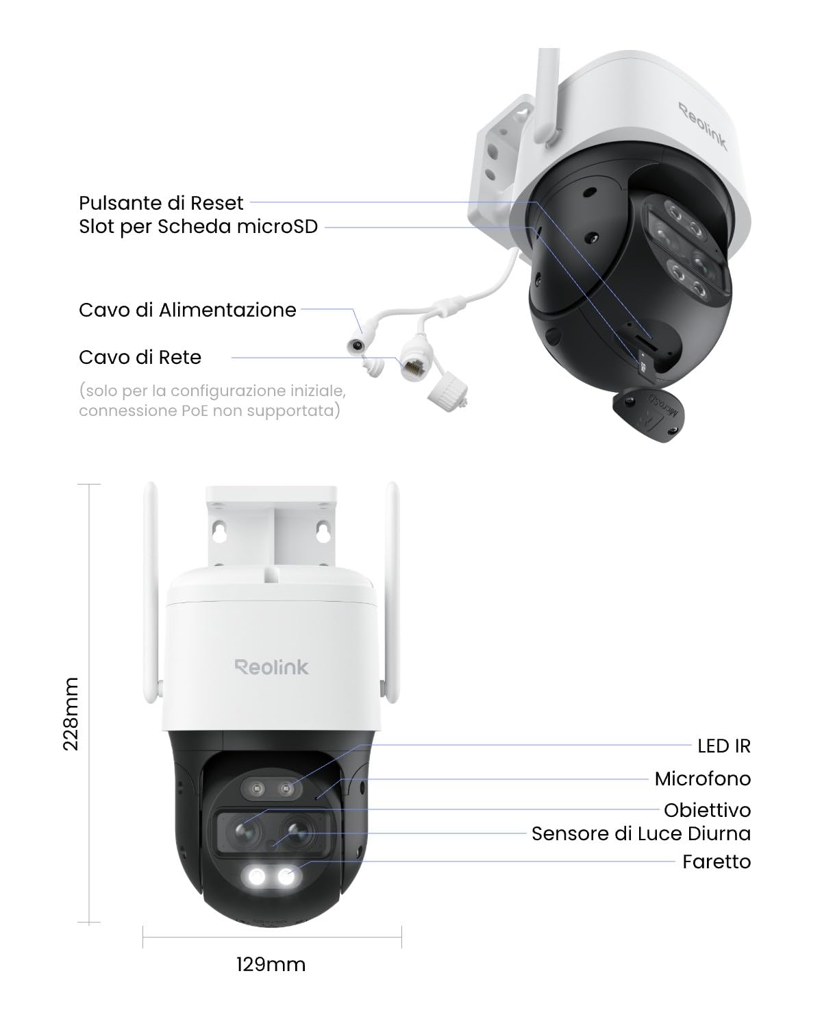 Reolink 4K PTZ Telecamera Wi-Fi Esterno a Doppio Obiettivo, 355°Pan/90°Tilt, Zoom Ibrido 6X, Rilevamento Persona/Veicolo/Animale, Auto-tracking, Audio 2 Vie, Visione Notturna a Colori, TrackMix WiFi